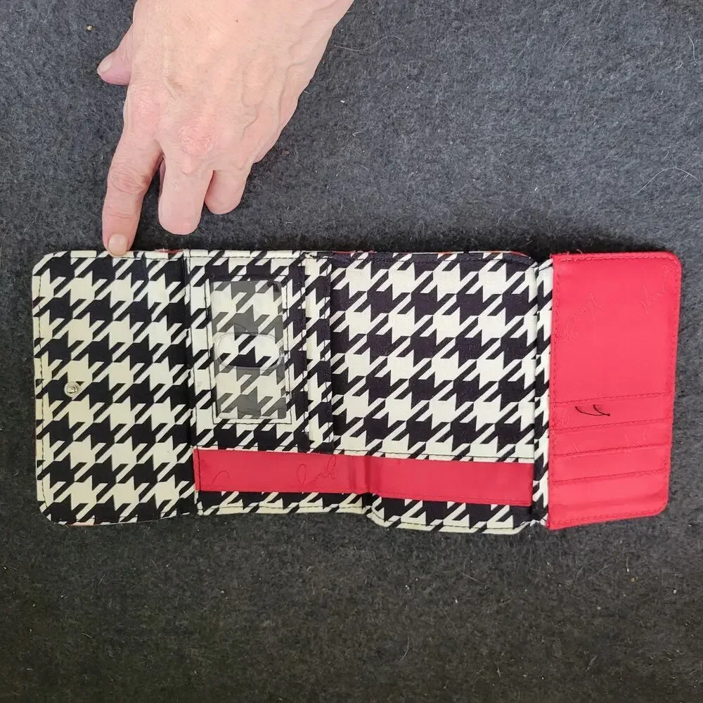 Vera Bradley Bittersweet Euro Wallet Quilted Floral Black Red Gold Retro Colorfu
